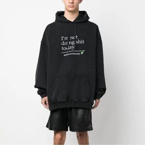 Authentic Vetements Not Doing Shit Today Embroidered Hoodie L Washed Black